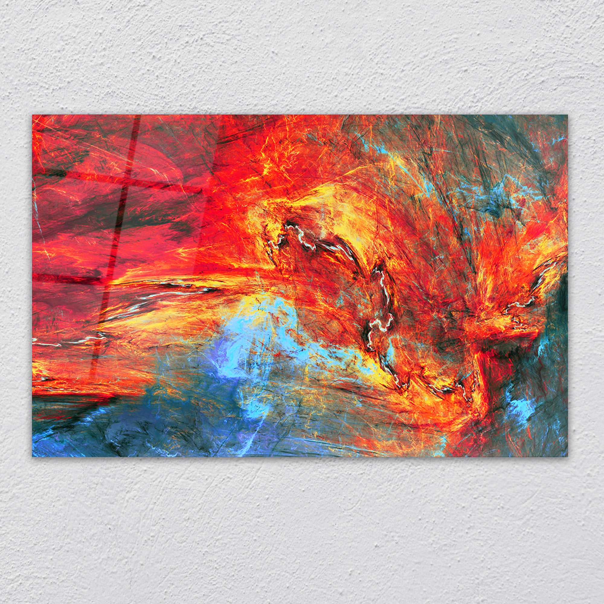 Glass Wall Art Abstract red and blue painting Large Print Wall Art