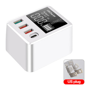 30W 4-Port USB Charger 18W USB-C PD3.0 Quick Charge Digital Display