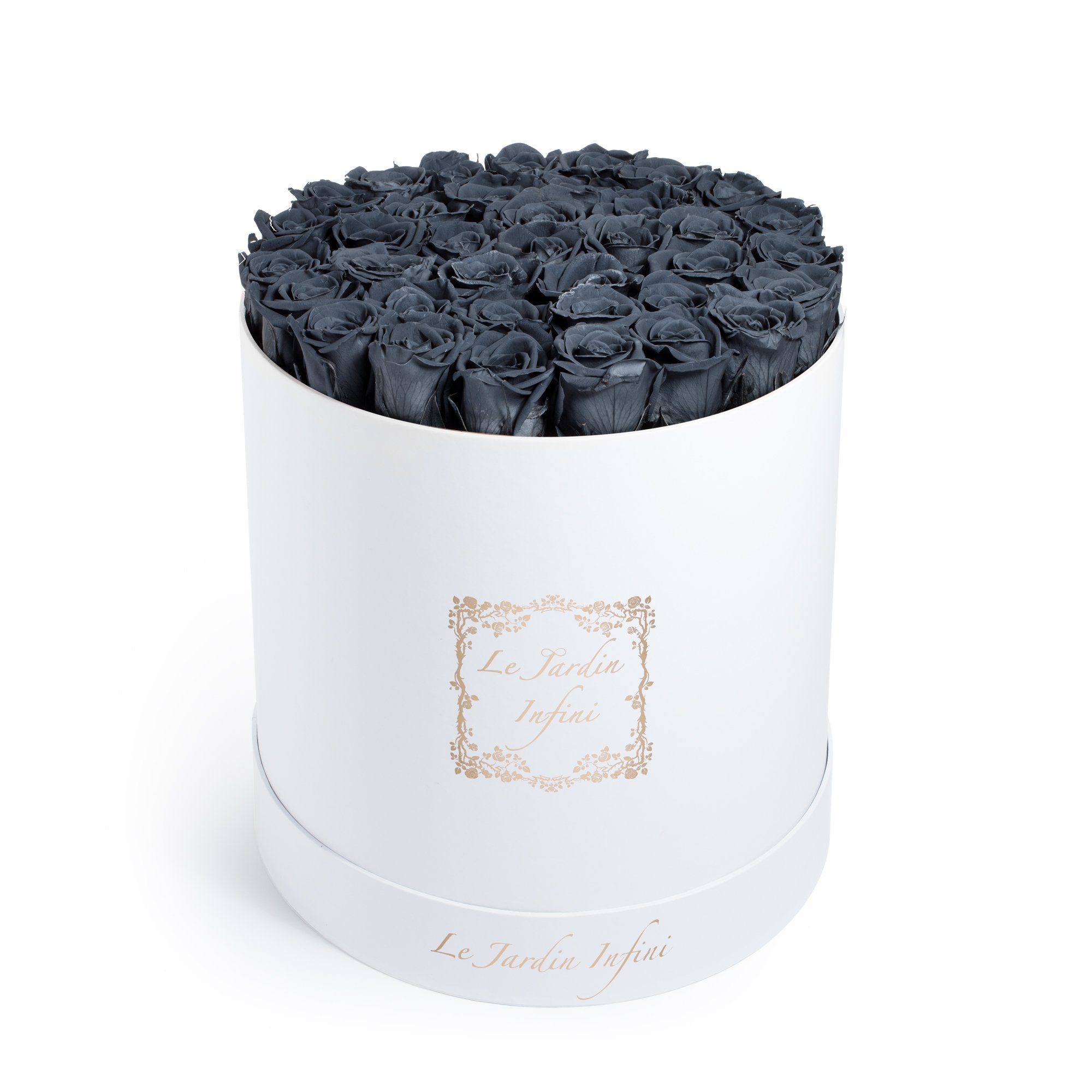 Grey Preserved Roses - Large Round Luxury White Box